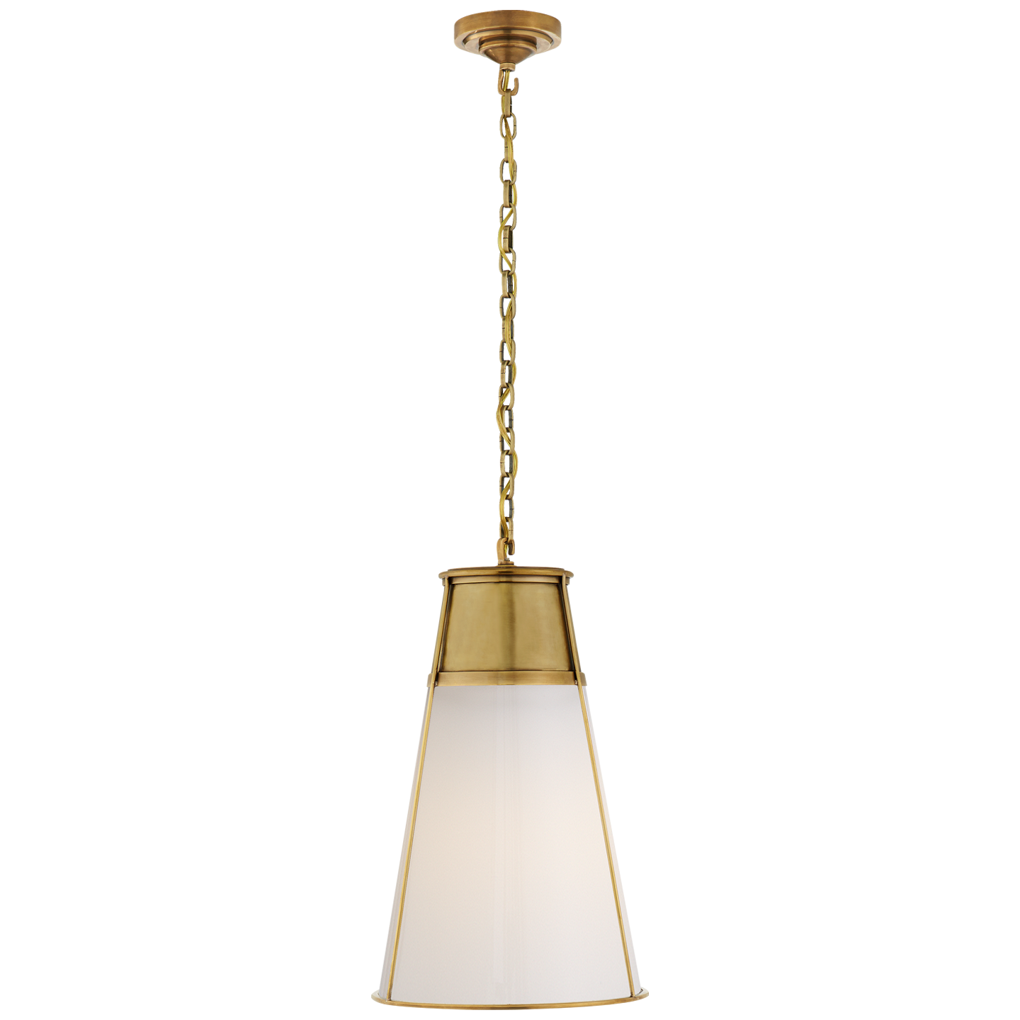 Robinson Large Pendant in Hand-Rubbed Antique Brass with White Glass