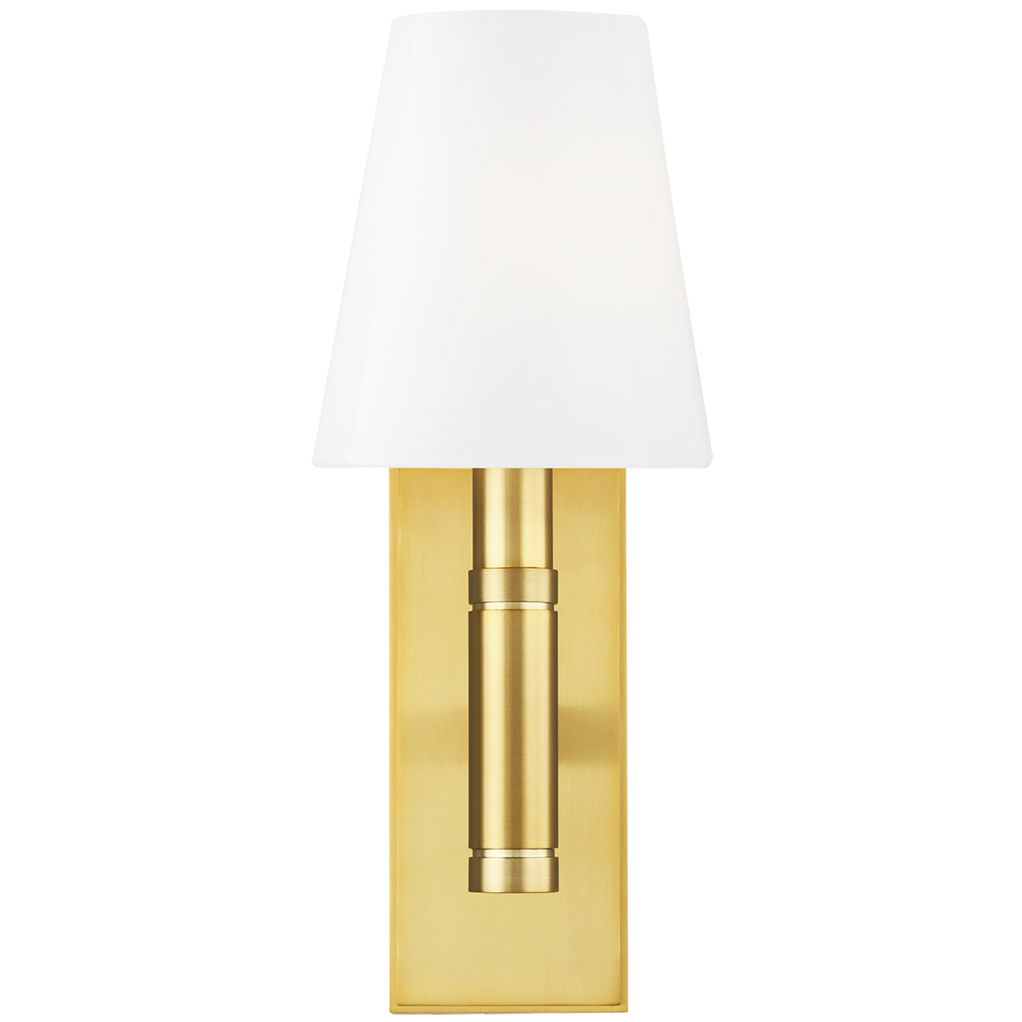 Beckham Classic Rectangular Sconce in Burnished Brass with White Glass