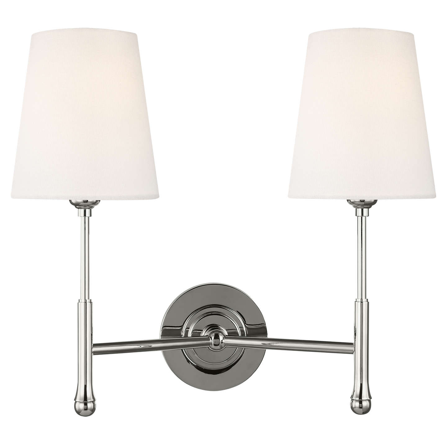 Capri Double Sconce in Polished Nickel with Linen Shades