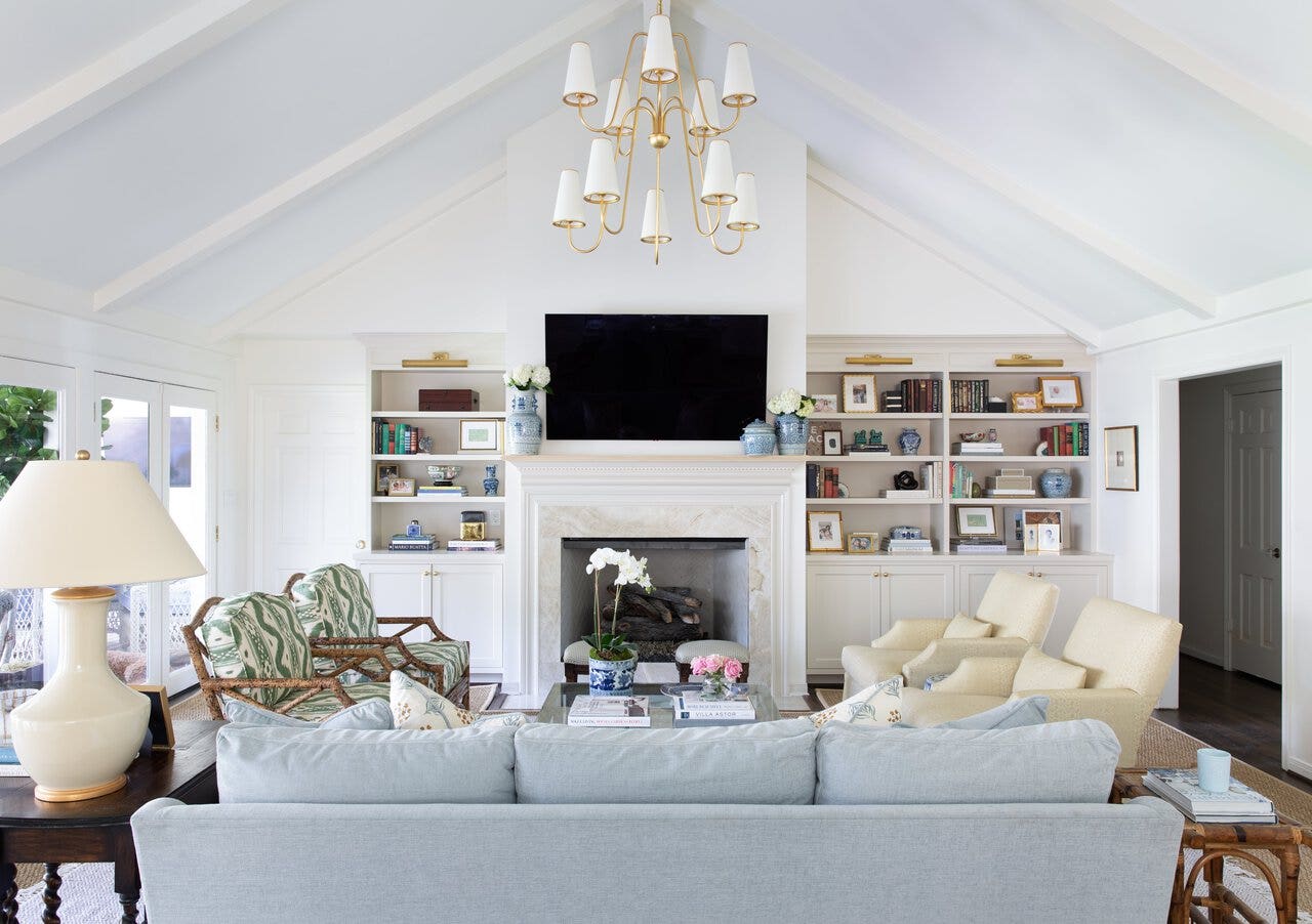 Montreuil Chandelier by AERIN, Lambay Table Lamp by Chapman & Myers, 18" Cabinet Maker's Picture Light by Chapman & Myers