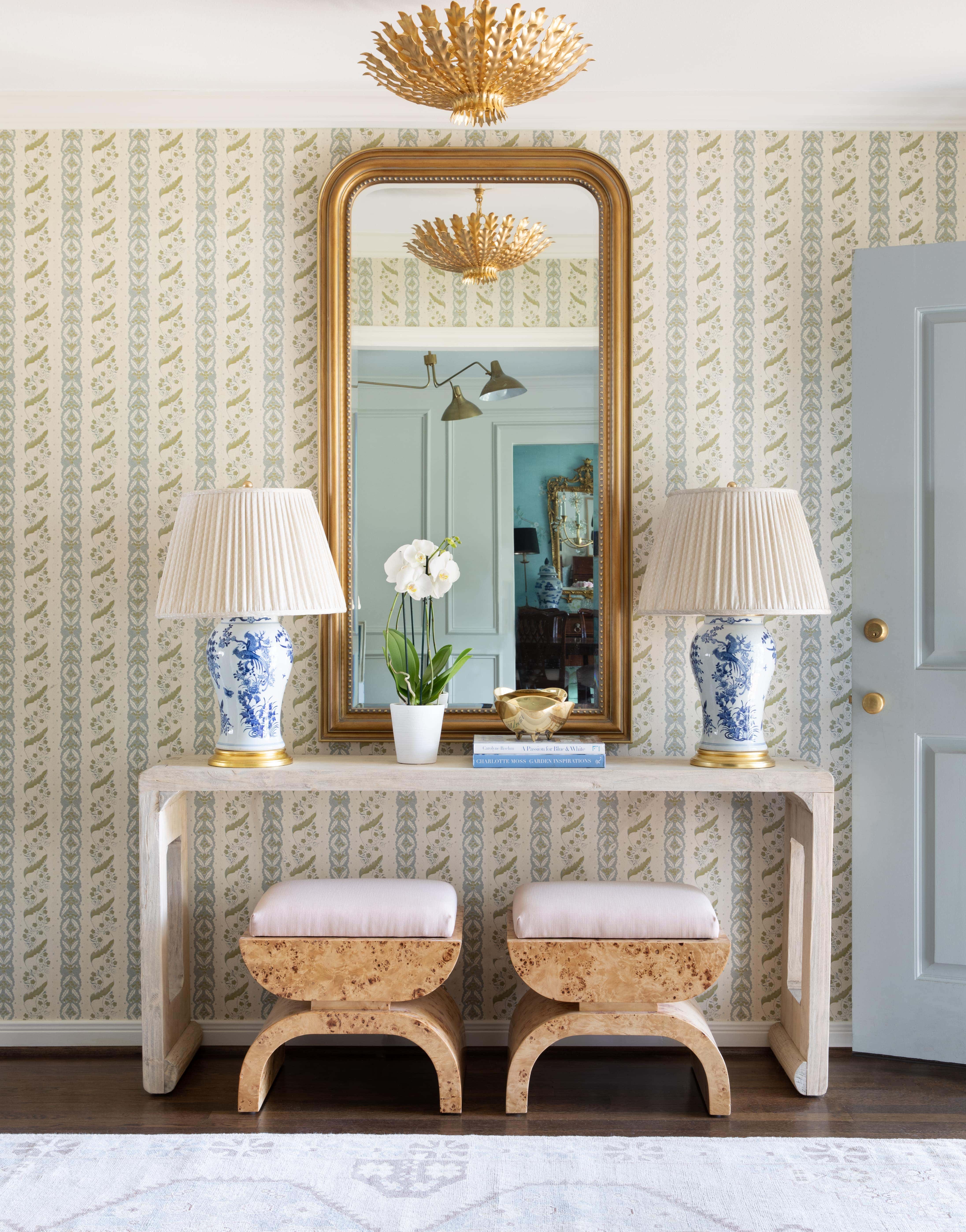 Blythe Medium Table Lamp by Ralph Lauren, Hampton Small Chandelier by AERIN, Charlton Large Triple Arm Chandelier by AERIN