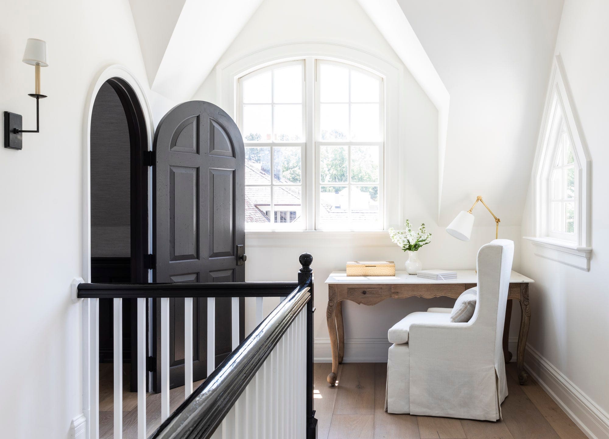 Graves Task Lamp by Suzanne Kasler, Right Angle Double Sconce by Chapman and Myers