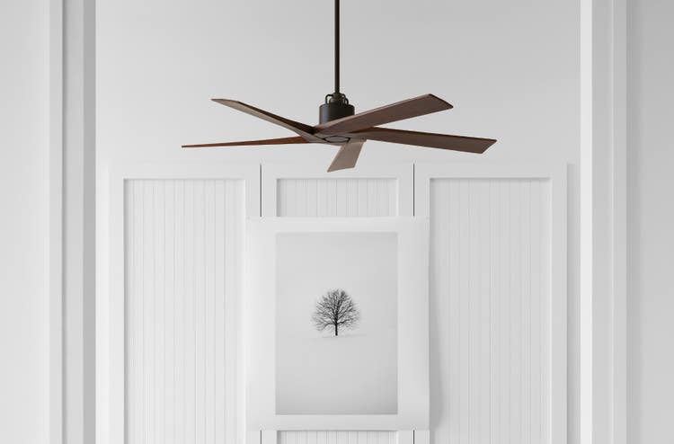 a ceiling fan in a room
